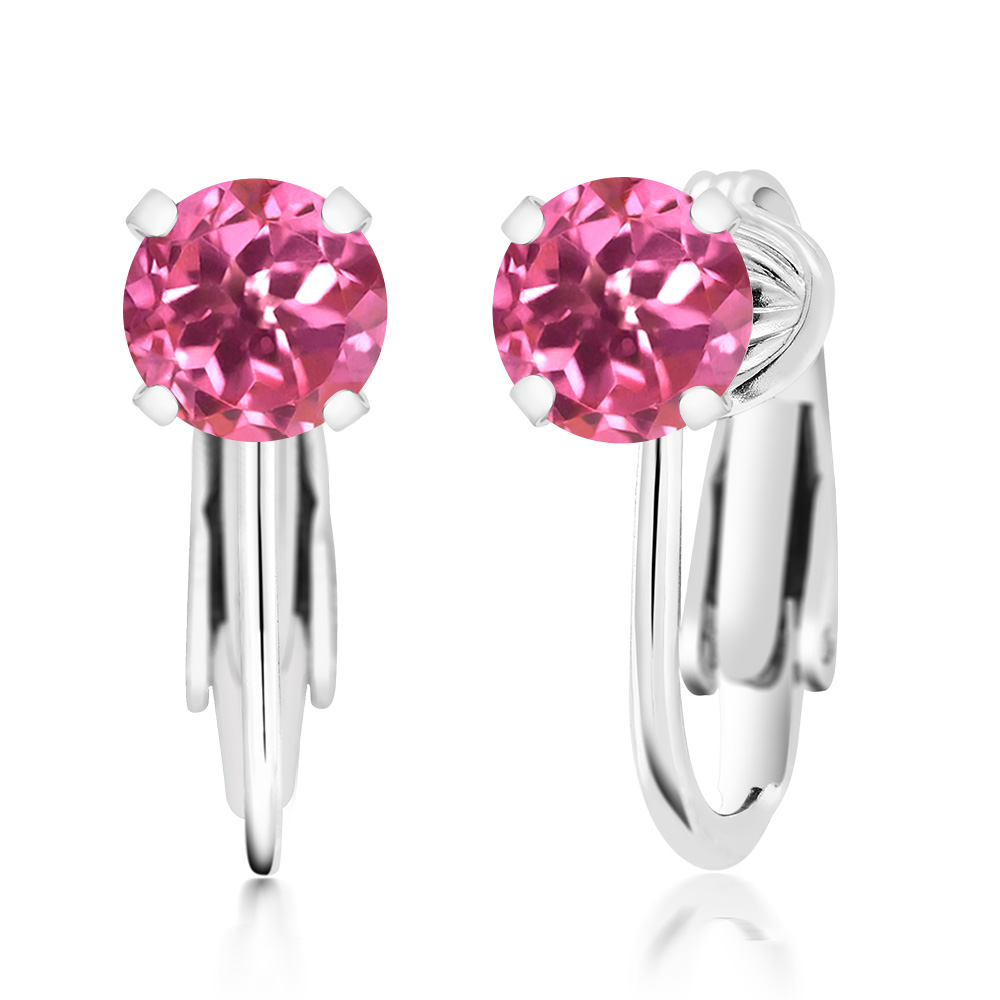 Gem Stone King 2.00 Ct Round Pink Mystic Topaz 925 Sterling Silver Clip On Earrings