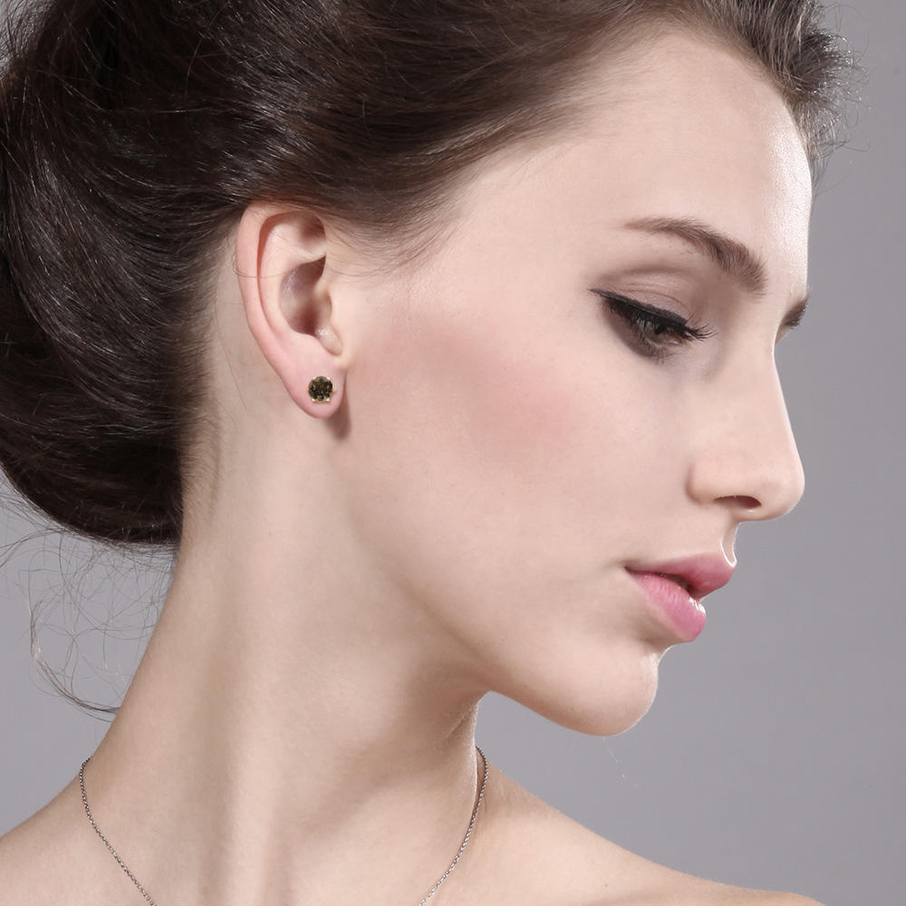 Gem Stone King Brown Smoky Quartz Rose Gold Plated Stud Earrings For Women | 1.60 Cttw | Gemstone Birthstone | Round 6MM