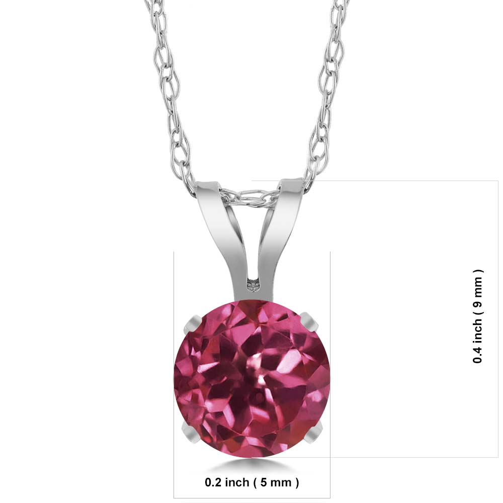 Gem Stone King 14K White Gold Pink Tourmaline Pendant Necklace (0.50 Ct Round With 18" Chain)