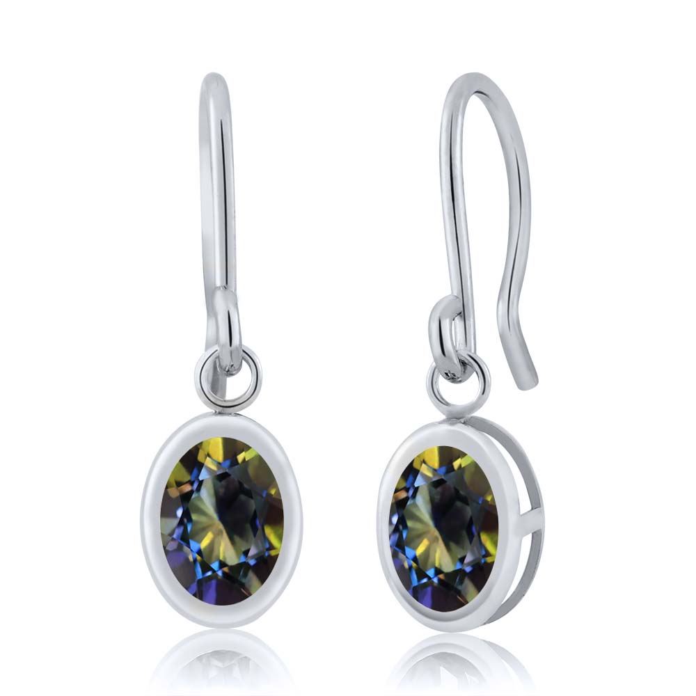 Gem Stone King 1.90 Ct Oval Blue Mystic Topaz 925 Sterling Silver French Wire Dangling Earrings