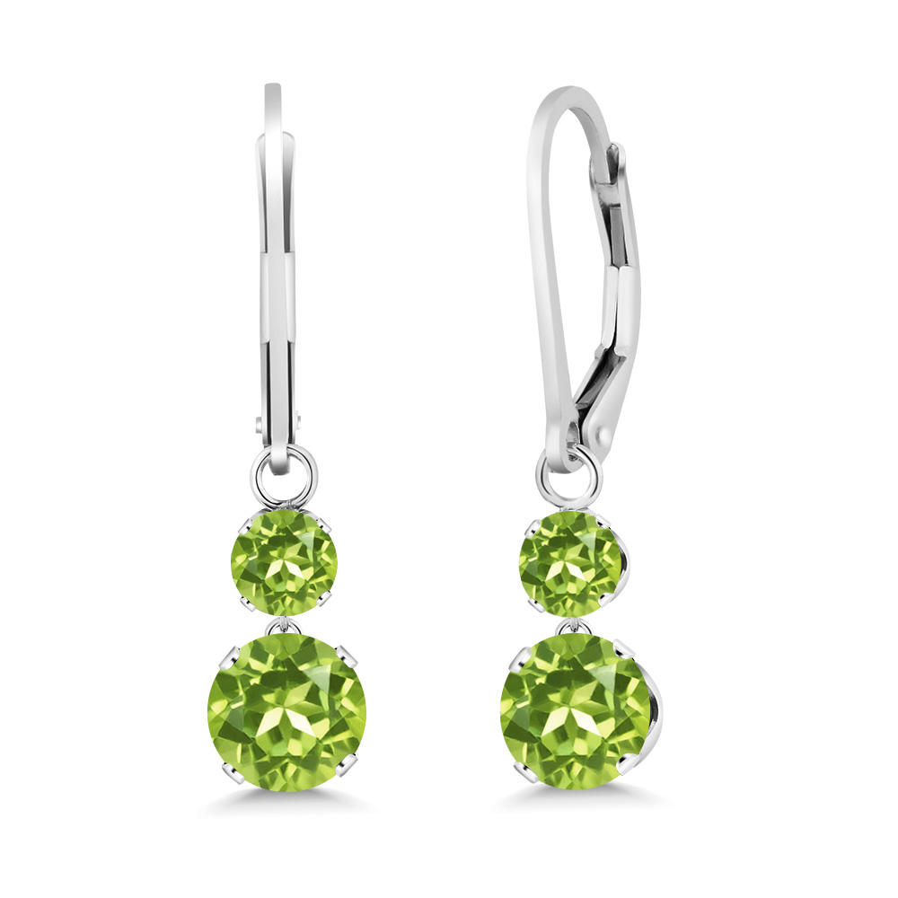 Gem Stone King 925 Sterling Silver Green Peridot Drop Dangle Earrings For Women (2.40 Cttw, Gemstone August Birthstone, Round 6MM and 4MM)