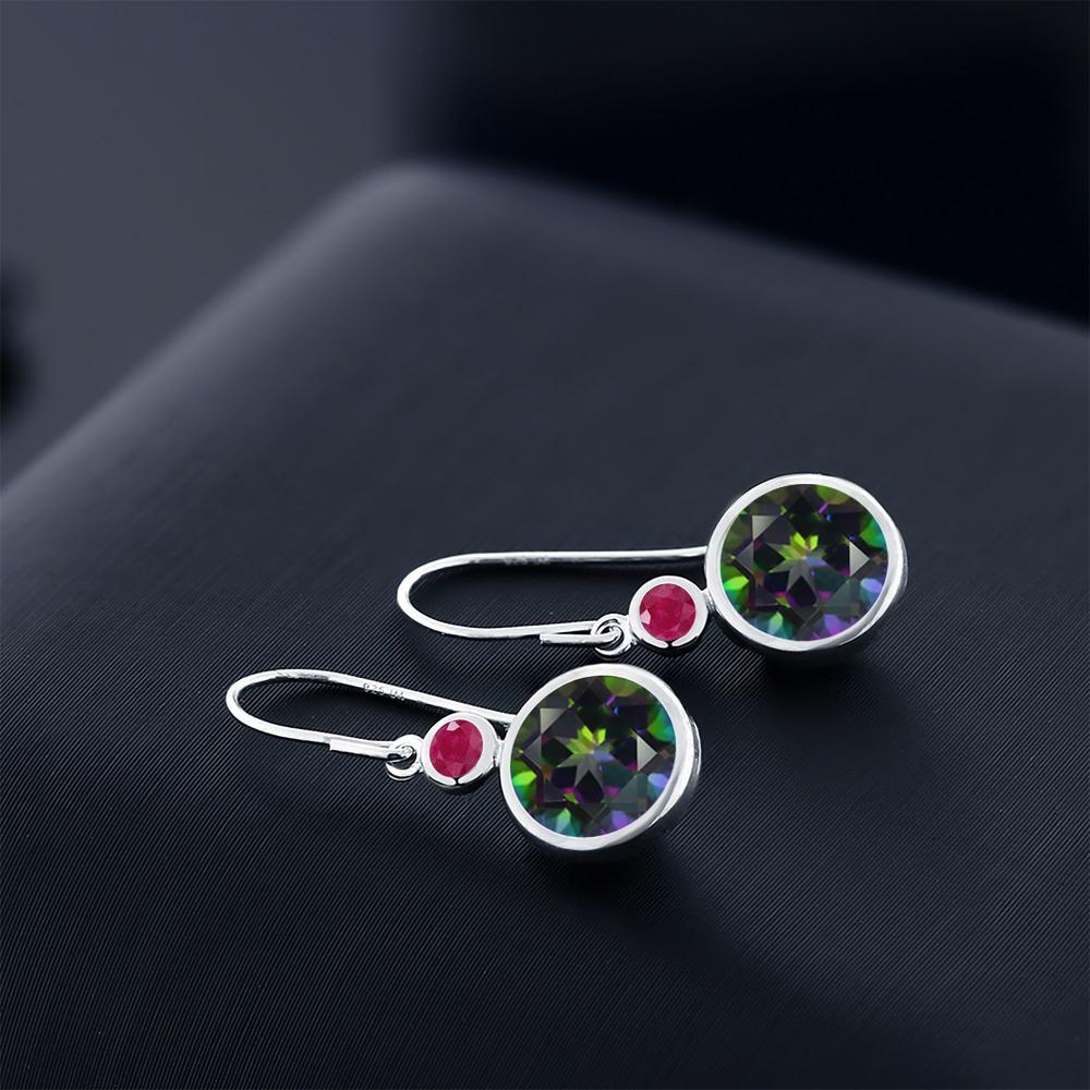 Gem Stone King 5.68 Ct Round Green Mystic Topaz Red Ruby 925 Sterling Silver Earrings