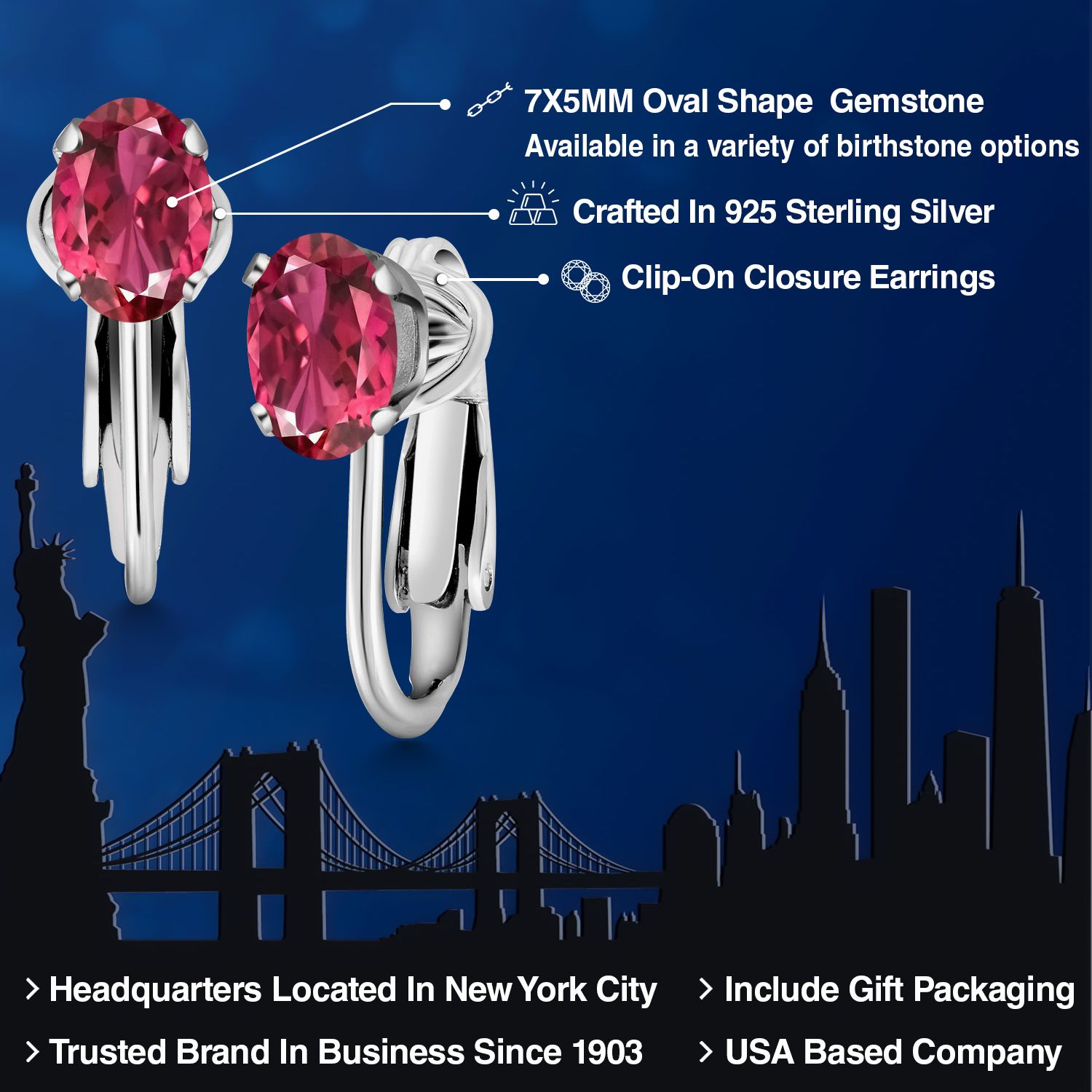 Gem Stone King 1.40 Ct Oval Pink Tourmaline 925 Sterling Silver Clip-On Earrings