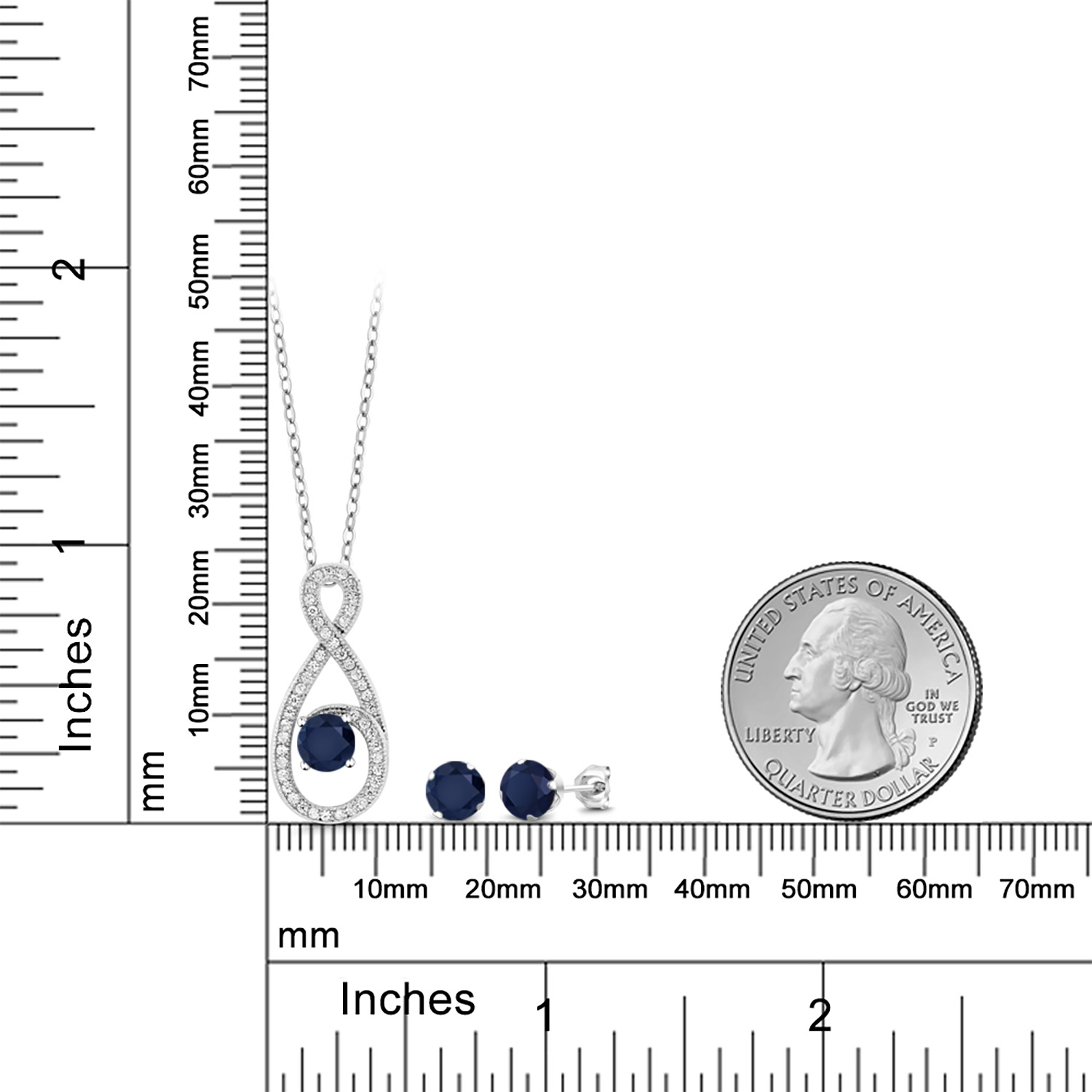 Gem Stone King 2.40 Ct Round Blue Sapphire 925 Sterling Silver Pendant and Earrings Jewelry Set
