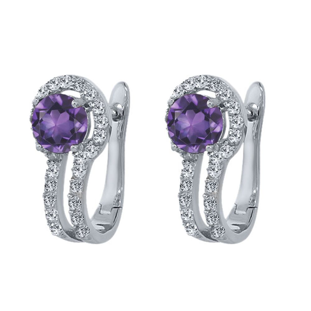Gem Stone King 3.70 Ct Round Purple Amethyst White Created Sapphire 925 Silver Earrings