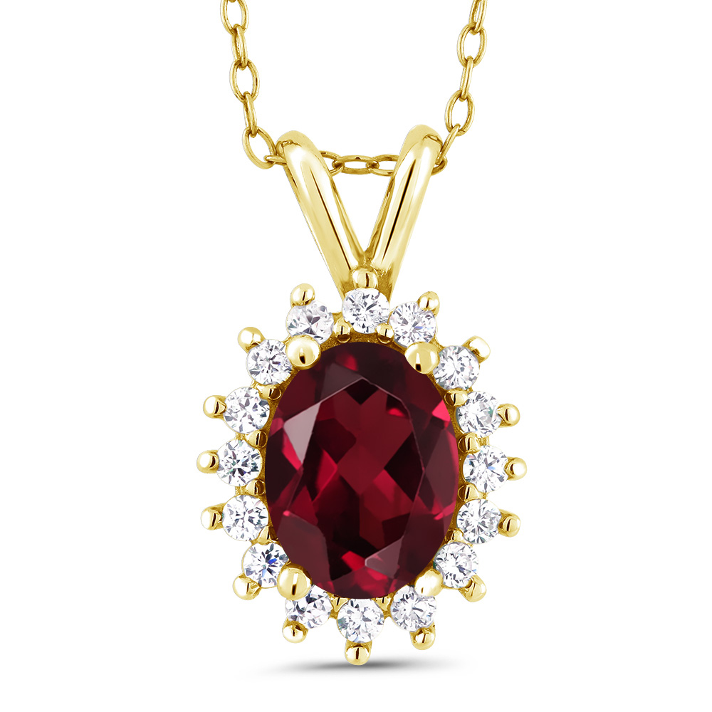 Gem Stone King Red Rhodolite Garnet 18K Yellow Gold Plated Silver Pendant 1.59 Cttw With 18 Inch Chain