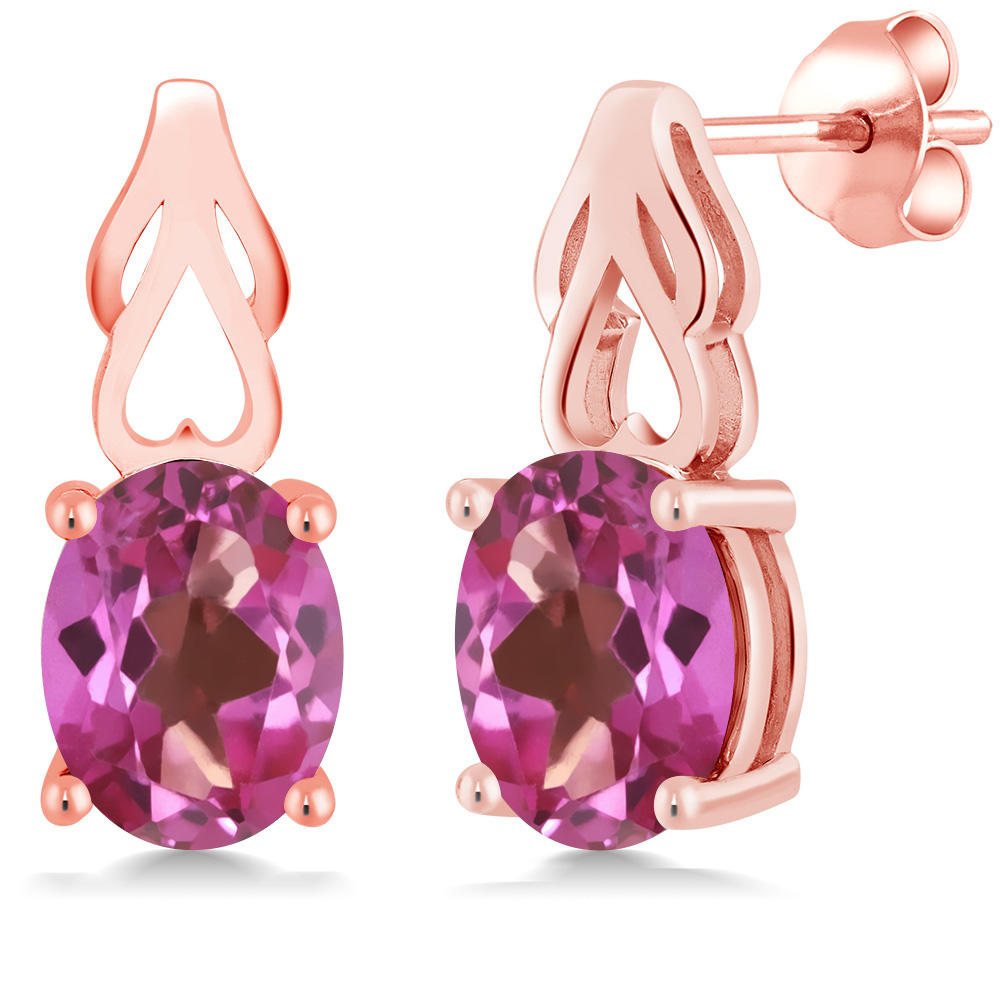 Gem Stone King 18K Rose Gold Plated Silver Pink Mystic Topaz Earrings For Women (3.60 Cttw, Gemstone Birthstone, Oval 9X7MM)