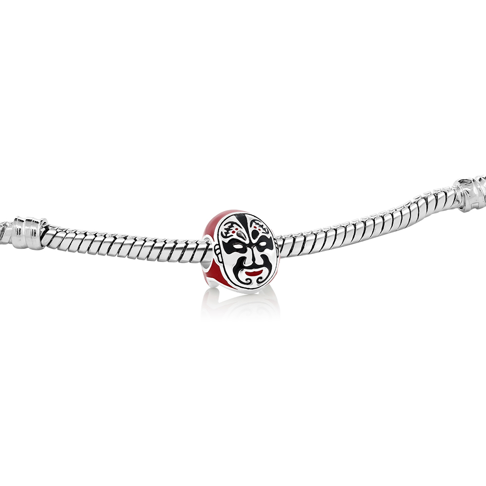 Gem Stone King 925 Sterling Silver Japanese Theater Noh Style Enamel Bead Charm Bracelet For Women