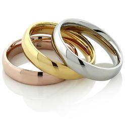 Gem Stone King Stainless Steel Rose Yellow Gold and Silver Three Ring Tri-Color Band Set