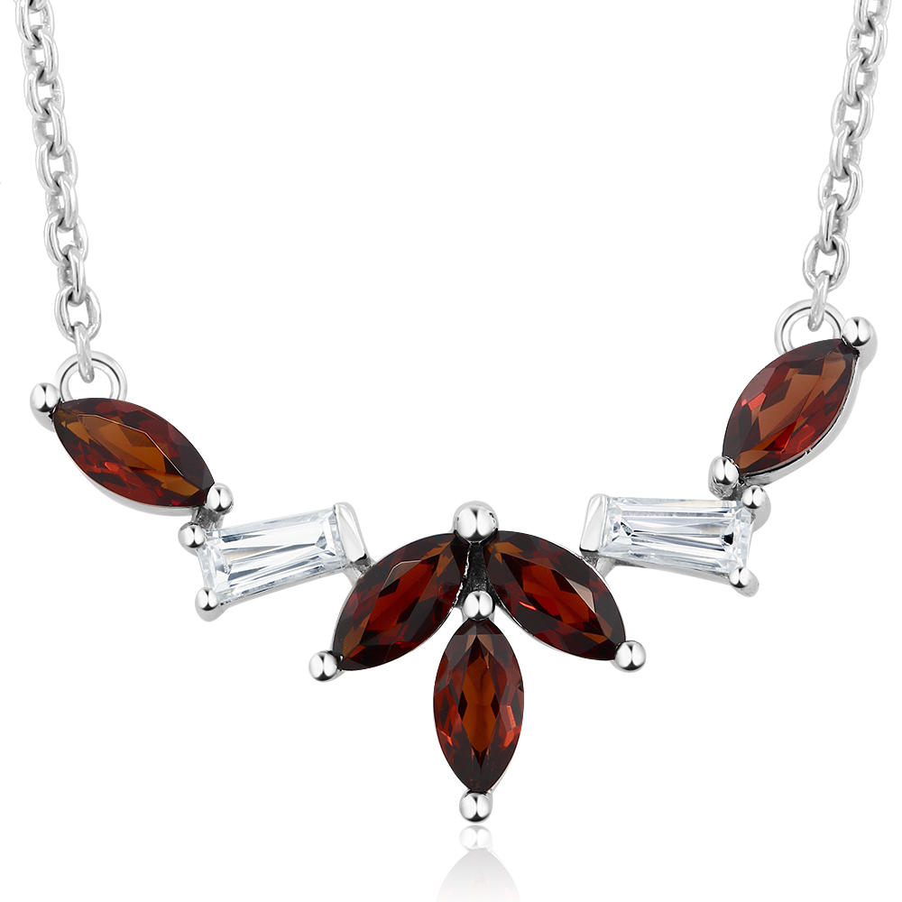Gem Stone King 925 Sterling Silver 1.00 Cttw Marquise Cut Red Garnet 1 Inch Pendant With Chain