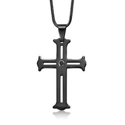 Gem Stone King 2 Inch Scratch-Proof Tungsten Carbide Cutout Cross Diamond Pendant Necklace with Black IP Plating on 2mm Black Snake Chain