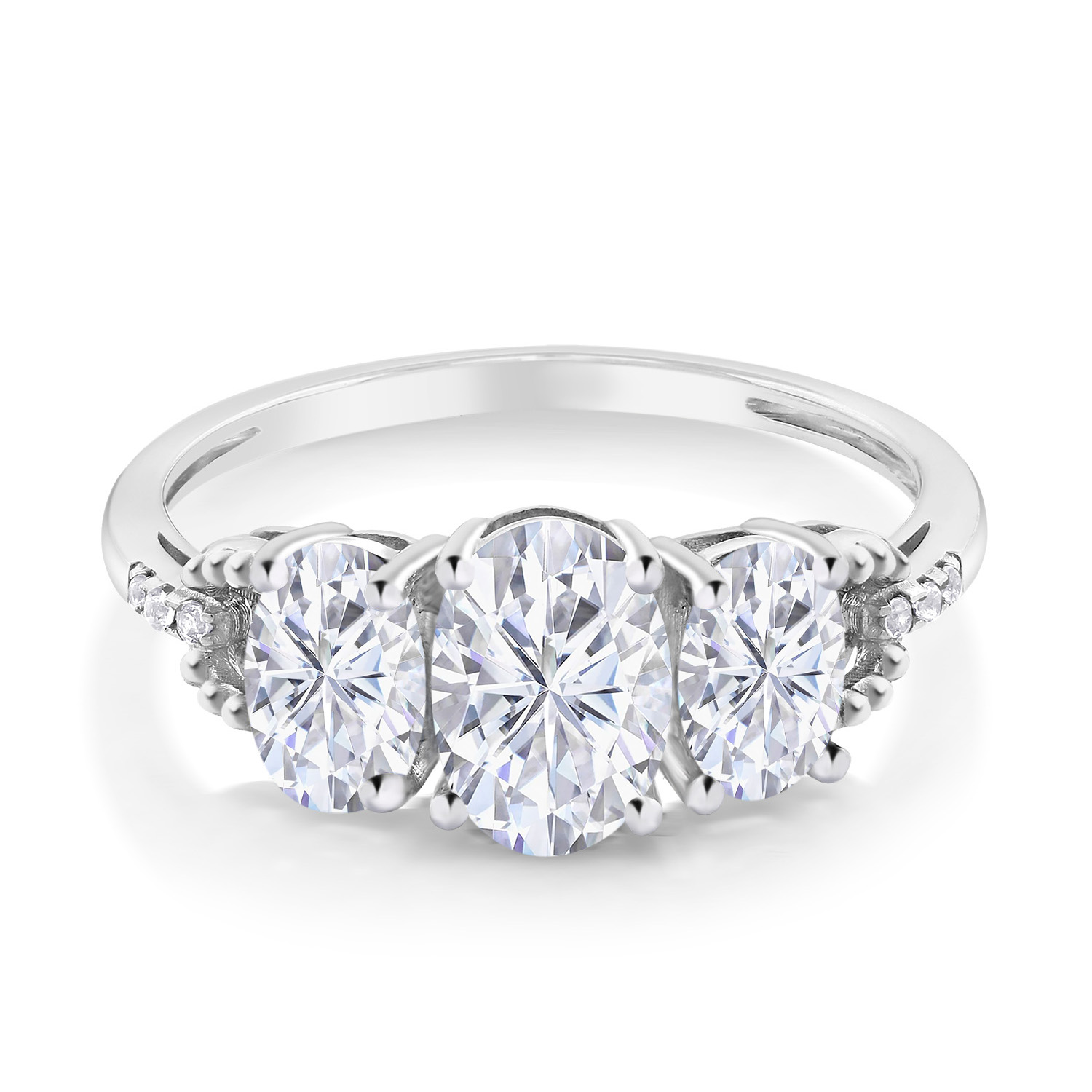 Gem Stone King 10K White Gold 3-Stone Diamond Ring Set with Oval GH Created Moissanite by Gem Stone King 1.92cttw