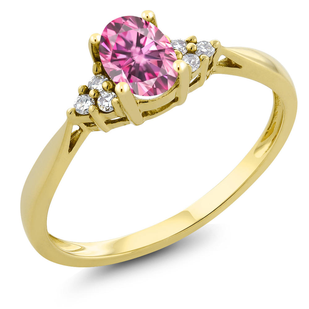 Gem Stone King 14K Yellow Gold Ring Oval Pink Moissanite Diamond (0.53 Cttw)