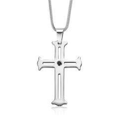 Gem Stone King Lightweight Scratch-Proof Tungsten Carbide Cutout Black Spinel Cross Pendant Necklace 2mm Stainsless Steel Chain