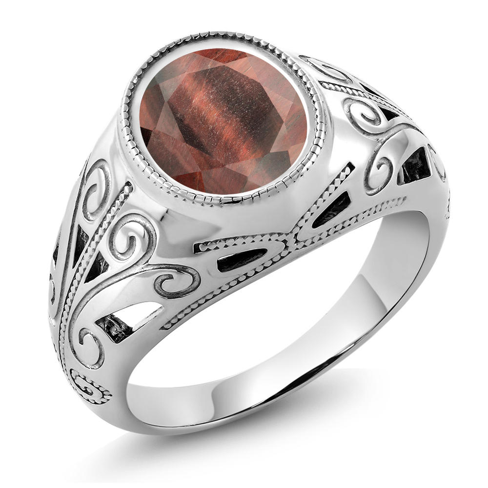 Gem Stone King 925 Sterling Silver Red Tiger Eye Dad Father's Day Gift Men's Ring (4.00 Cttw, Available In Size 7,8,9,10,11,12,13)