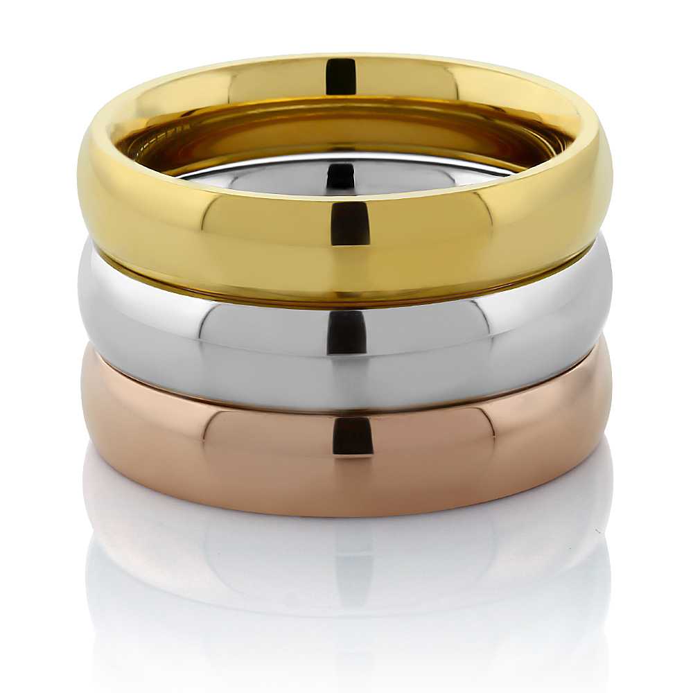 Gem Stone King Stainless Steel Rose Yellow Gold and Silver Three Ring Tri-Color Band Set