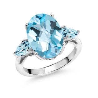 Gem Stone King 8 Ct Oval Checkerboard Sky Blue Topaz 925 Sterling Silver 3 Stone Engagement Ring Gem Stone King 8 Ct Oval Checkerboard Sky Blue Topaz 925 Sterling Silver 3 Stone Engagement Ring