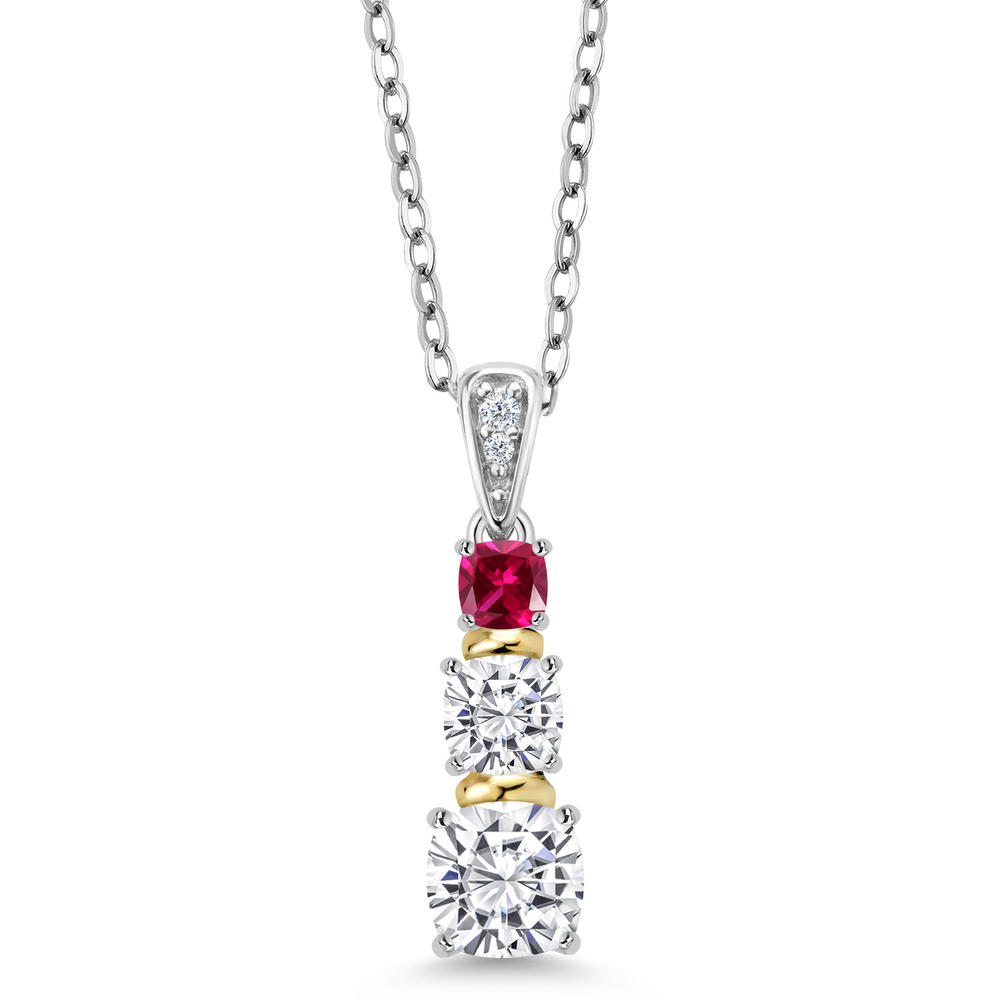 Gem Stone King 925 Silver and 10K Yellow Gold Diamond Pendant with Chain Set with Moissanite (1.10 Cttw)