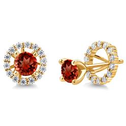 Gem Stone King 18K Yellow Gold Plated Silver Women Stud Earrings with Removable Jackets Round Garnet and Moissanite (2.42 Cttw)