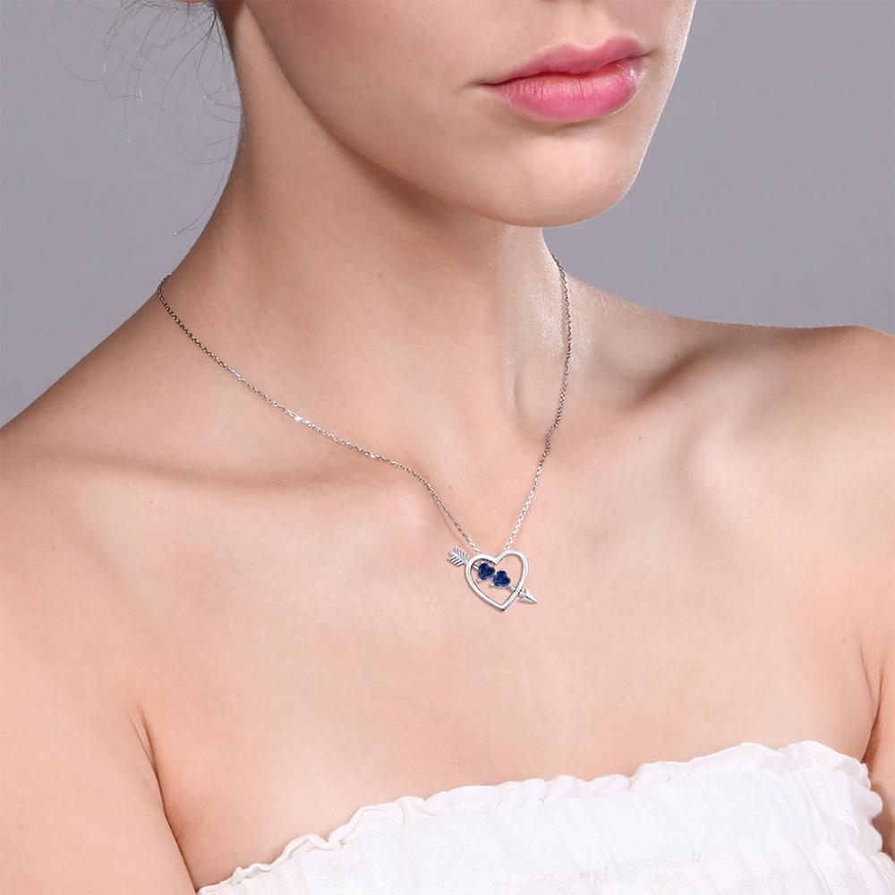 Gem Stone King 1.22 Ct Heart Shape Blue Created Sapphire 925 Silver Heart and Arrow Pendant