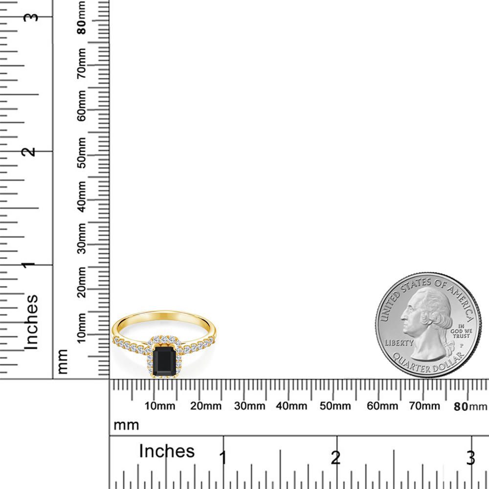 Gem Stone King 0.88 Ct Octagon Black Onyx G-H Lab Grown Diamond 10K Yellow Gold Ring