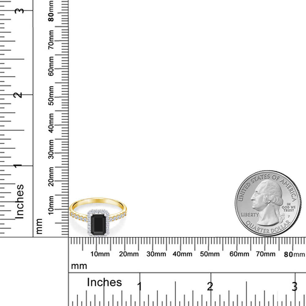 Gem Stone King 1.31 Ct Black Onyx G-H Lab Grown Diamond 10K Yellow Gold Ring with White Gold Prongs