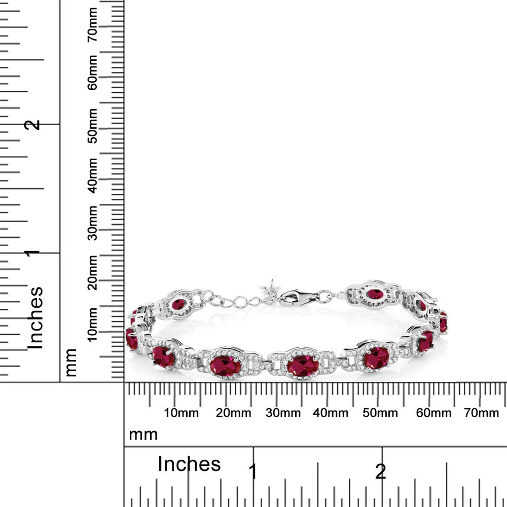 Gem Stone King 925 Sterling Silver Red Created Ruby Tennis Bracelet For Women (14.60 Cttw, Oval 7 Inch, With 1 Inch Extender)