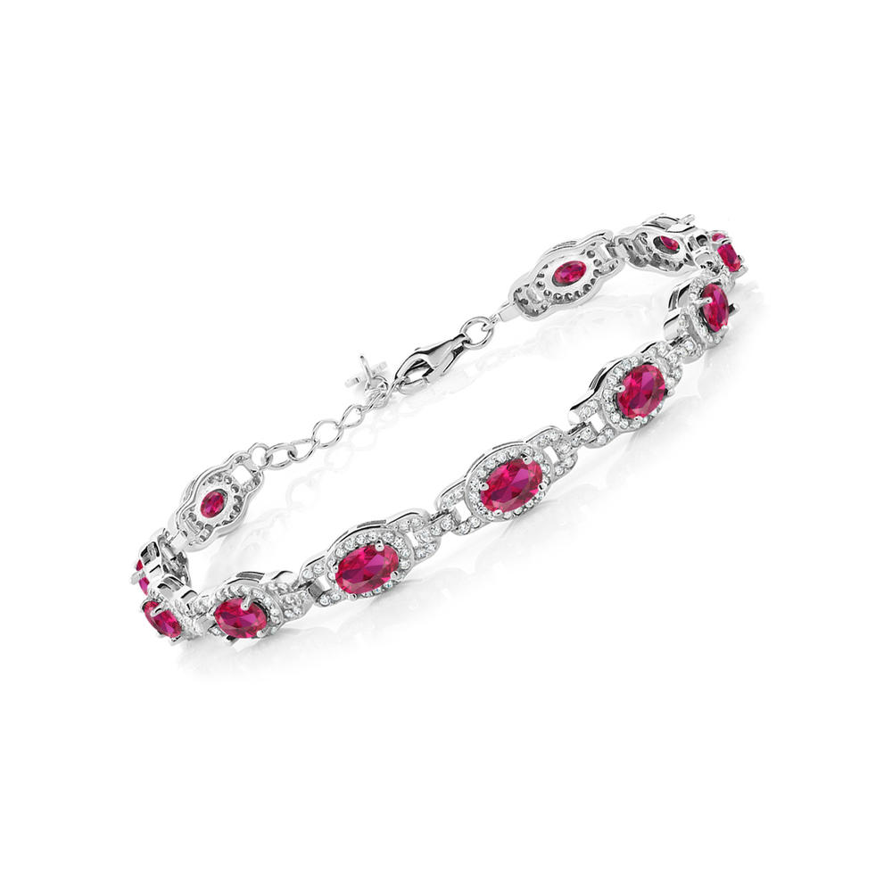 Gem Stone King 925 Sterling Silver Red Created Ruby Tennis Bracelet For Women (14.60 Cttw, Oval 7 Inch, With 1 Inch Extender)