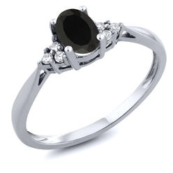 Gem Stone King 0.45 Cttw Women's 14K White Gold Black Onyx and Diamond Ring
