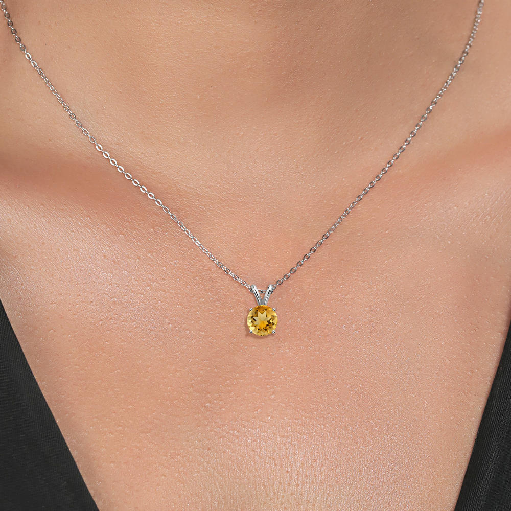 Gem Stone King 1.30 Ct Round Yellow Citrine 925 Sterling Silver Pendant with Chain