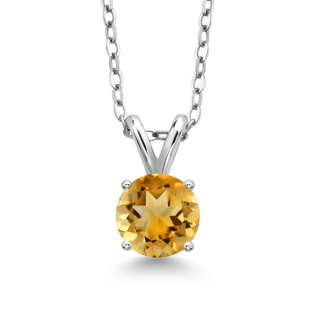 Gem Stone King 1.30 Ct Round Yellow Citrine 925 Sterling Silver Pendant with Chain