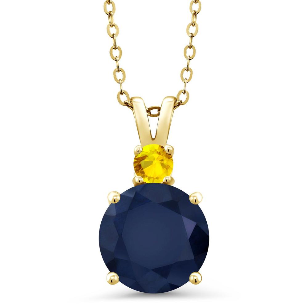 Gem Stone King 5.11 Ct Blue Sapphire Yellow Sapphire 18K Yellow Gold Plated Silver Pendant with Chain