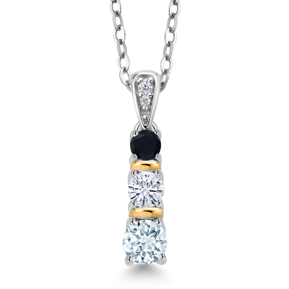 Gem Stone King 925 Silver and 10K Yellow Gold Pendant with Chain Aquamarine Moissanite (0.51 Cttw)