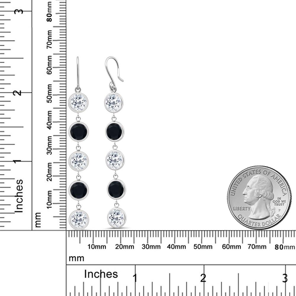 Gem Stone King 8.60 Ct Round White Topaz Black Onyx 925 Sterling Silver Earrings