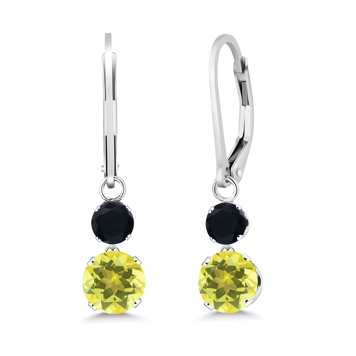 Gem Stone King 2.44 Ct Round Canary Mystic Topaz Black Onyx 925 Sterling Silver Earrings
