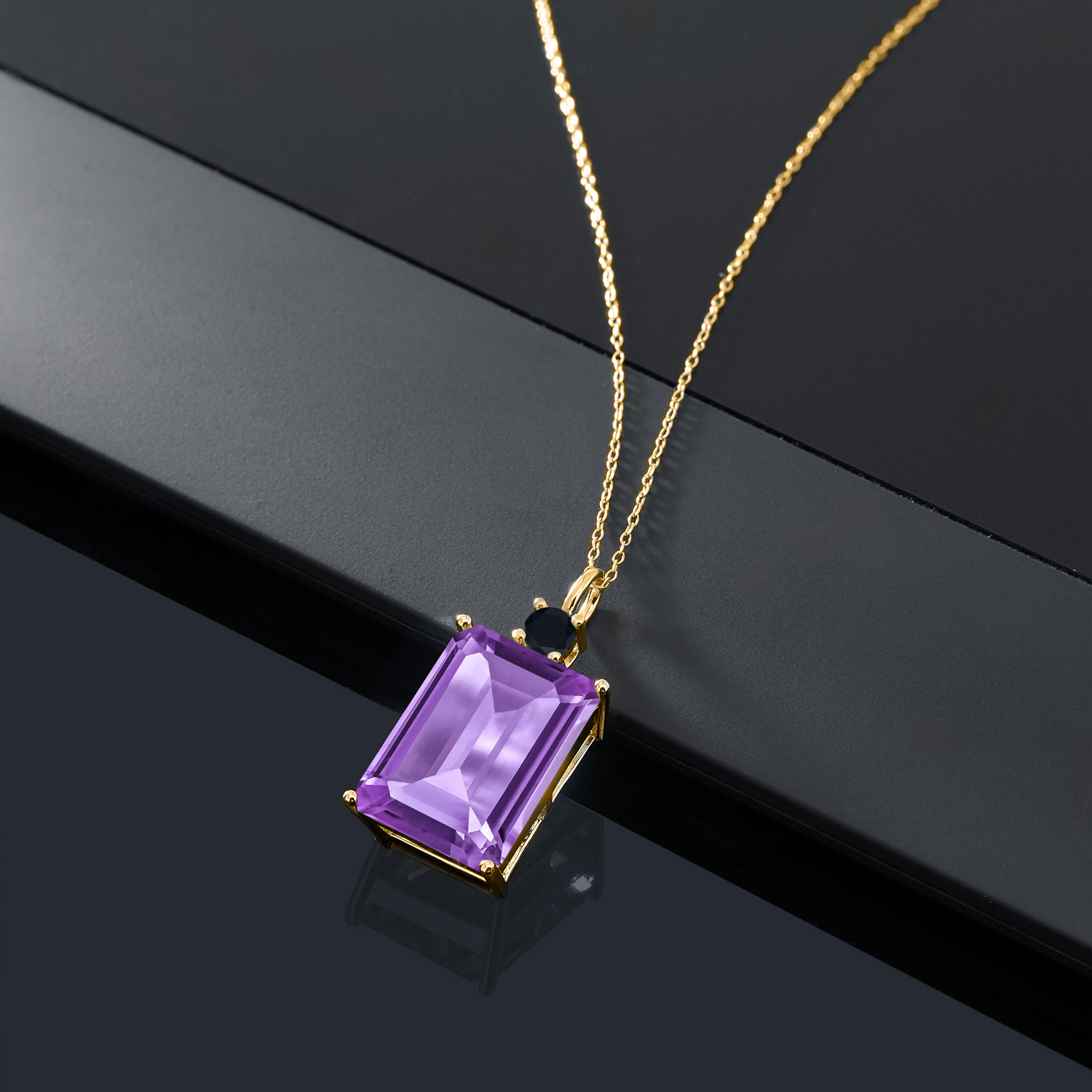 Gem Stone King 15.22 Ct Purple Amethyst Black Onyx 18K Yellow Gold Plated Silver Pendant with Chain