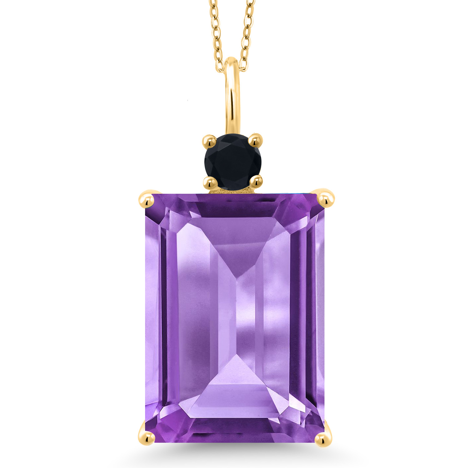 Gem Stone King 15.22 Ct Purple Amethyst Black Onyx 18K Yellow Gold Plated Silver Pendant with Chain