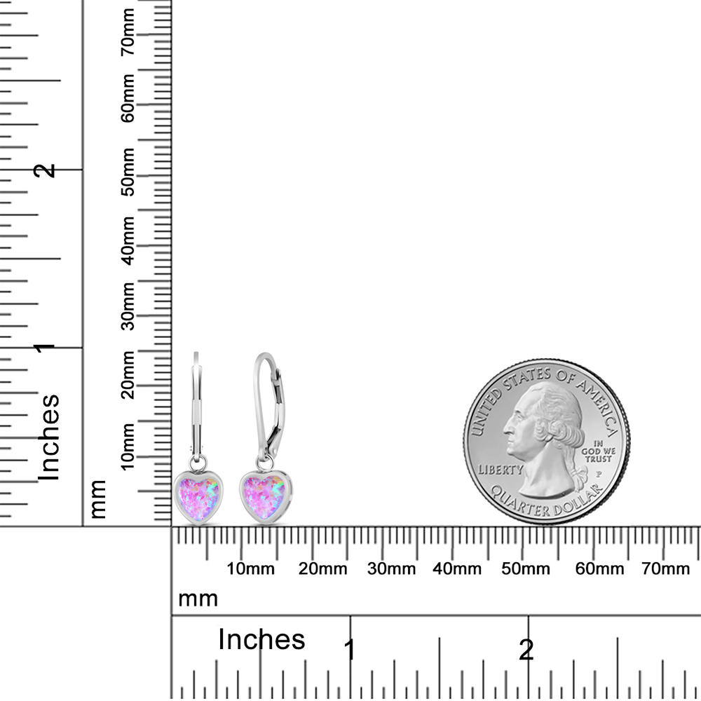 Gem Stone King 925 Sterling Silver Simulated Pink Opal Leverback Earrings For Women | 1.50 Cttw | Gemstone October Birthstone | 6MM Heart Shape
