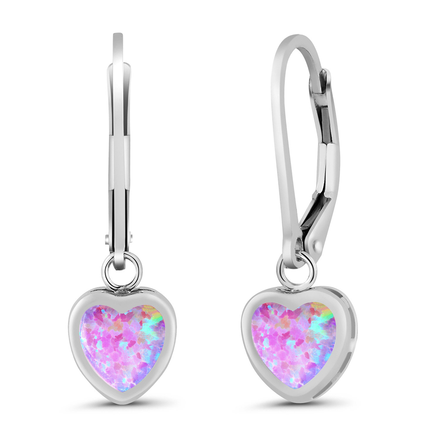 Gem Stone King 925 Sterling Silver Simulated Pink Opal Leverback Earrings For Women | 1.50 Cttw | Gemstone October Birthstone | 6MM Heart Shape