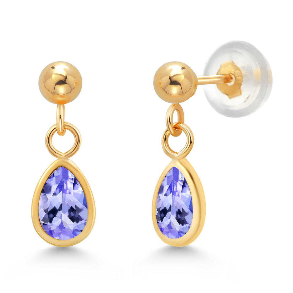 Gem Stone King 0.89 Ct Pear Shape Blue Tanzanite 14K Yellow Gold Earrings