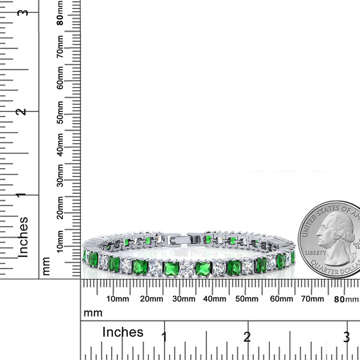 Gem Stone King 15.00 Cttw Sparkling Princess Cut Green and White Cubic Zirconia Tennis Bracelet For Women 7 Inch