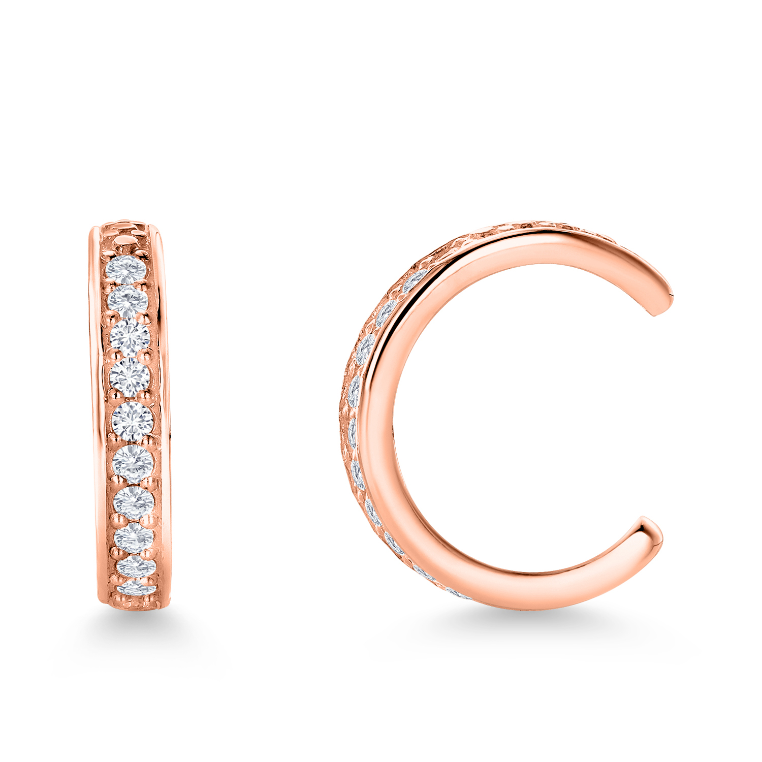 Gem Stone King 18K Rose Gold Plated Silver White Lab Grown Diamond Channel Cuff Earrings For Women (0.10 cttw)