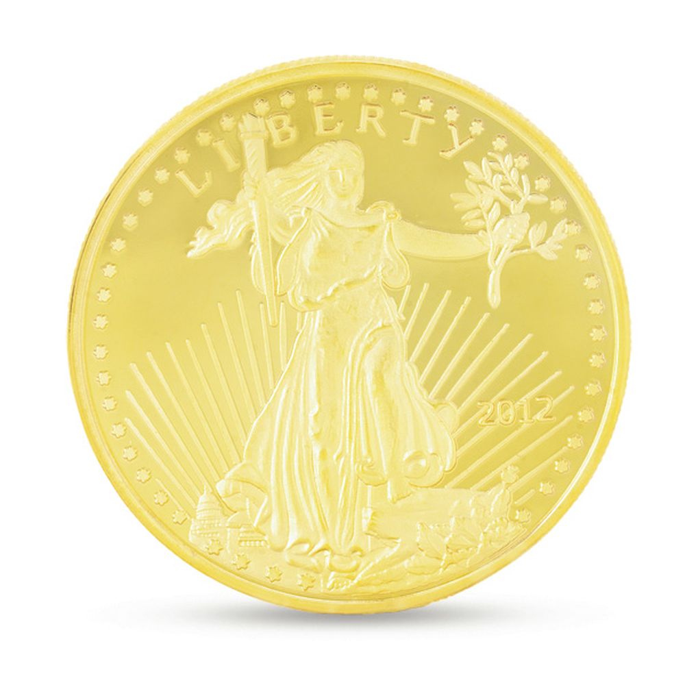 Gem Stone King 24K Yellow Gold Plated Walking Liberty Coin 37MM = 1.5 Inch in Diameter