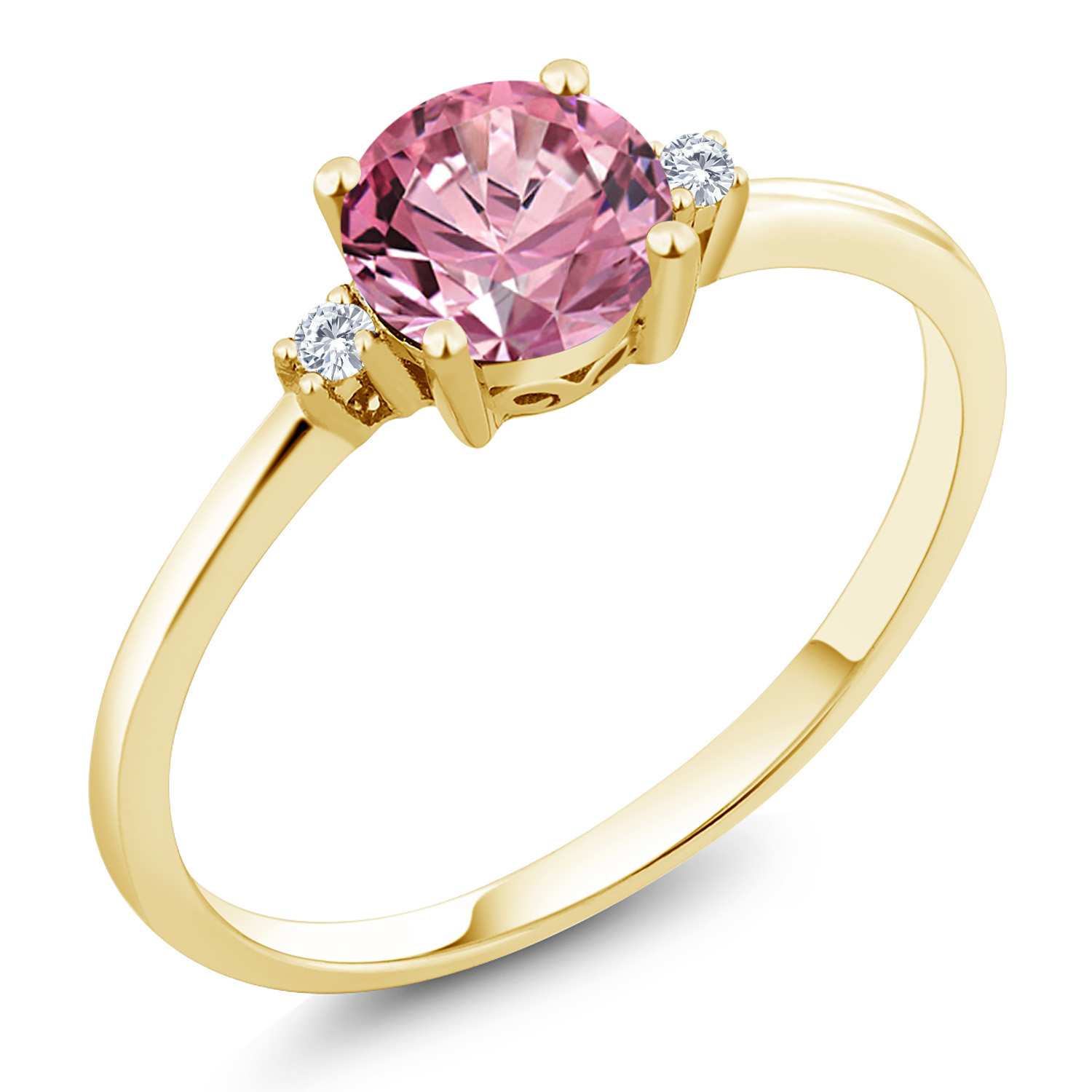 Gem Stone King 0.83 Ct Round Pink Lab Grown Diamond G/H Lab Grown Diamond 10K Yellow Gold Ring