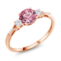 Gem Stone King 0.96 Ct Round Pink Lab Grown Diamond G/H Lab Grown Diamond 10K Rose Gold Ring