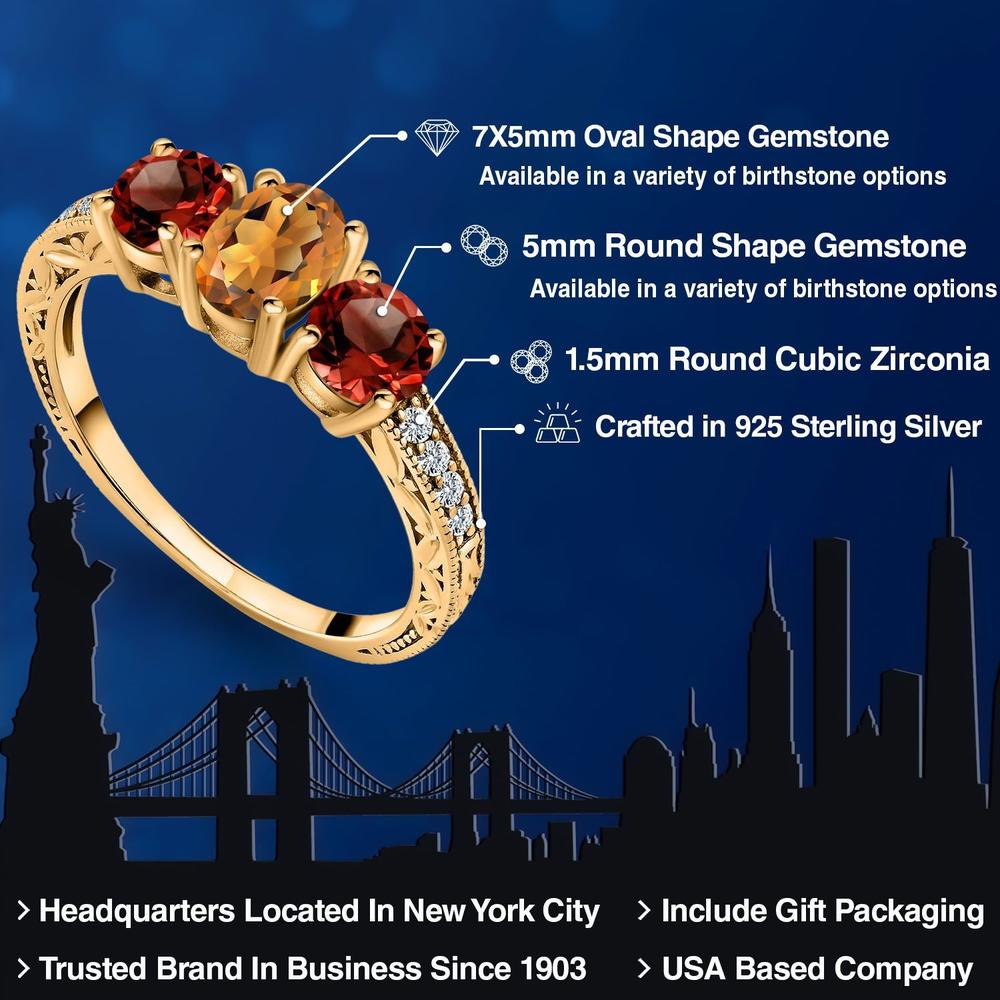 Gem Stone King 1.92 Ct Orange Red Madeira Citrine Red Garnet 18K Yellow Gold Plated Silver Ring