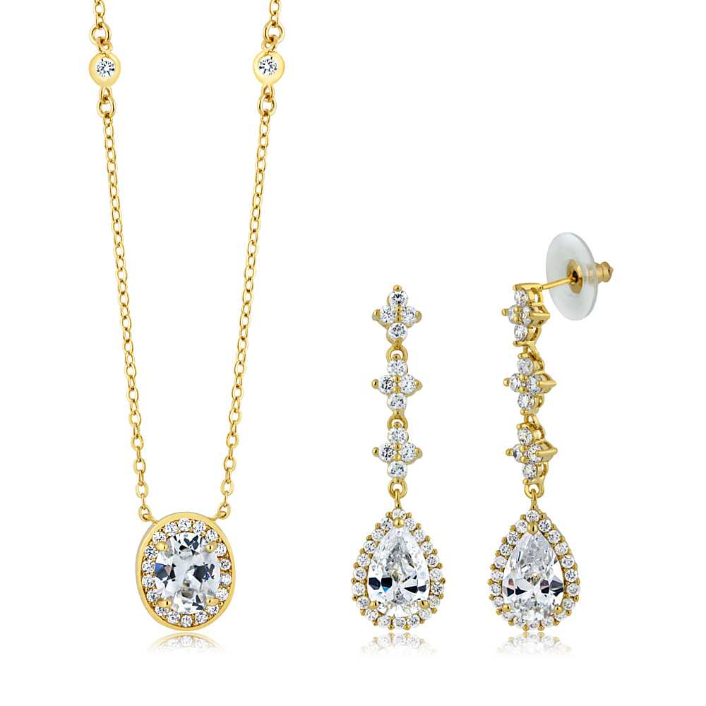Gem Stone King Timeless Gold Color Bridal Pendant Set With Matching Earrings and Bracelet For Women