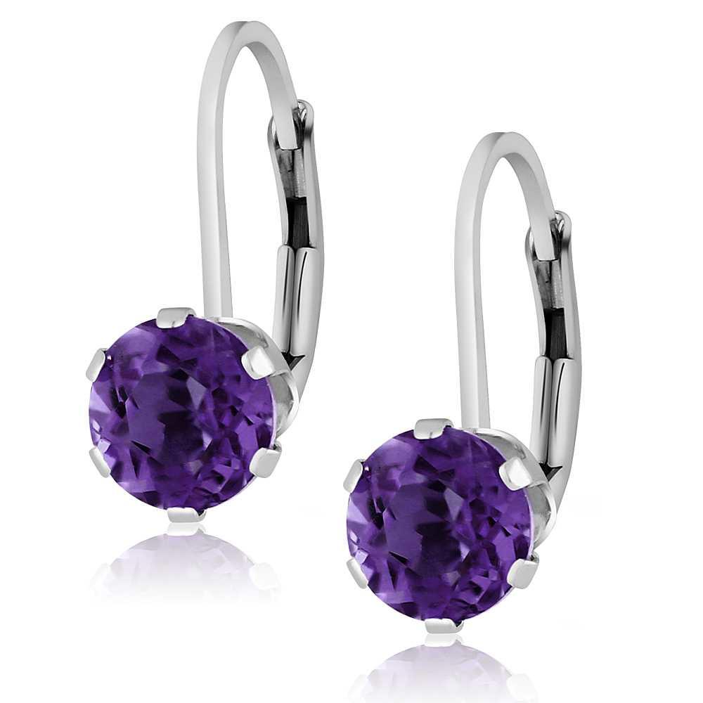 Gem Stone King 925 Sterling Silver Purple Amethyst Leverback Earrings For Women (1.40 Cttw, Gemstone Birthstone, Round Cut 6MM)
