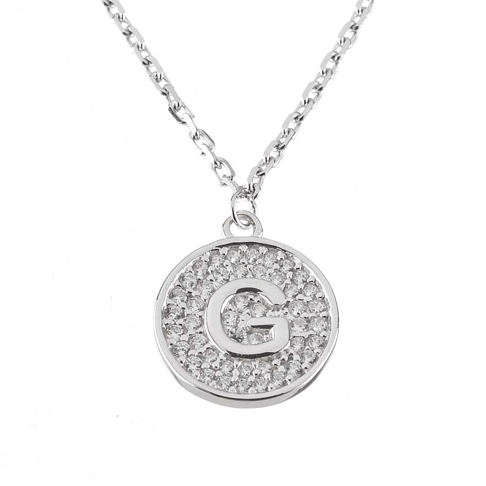 Gem Stone King 925 Sterling Silver Initial Pendant Necklace Letter G with CZ and 18 Inches Silver Chain
