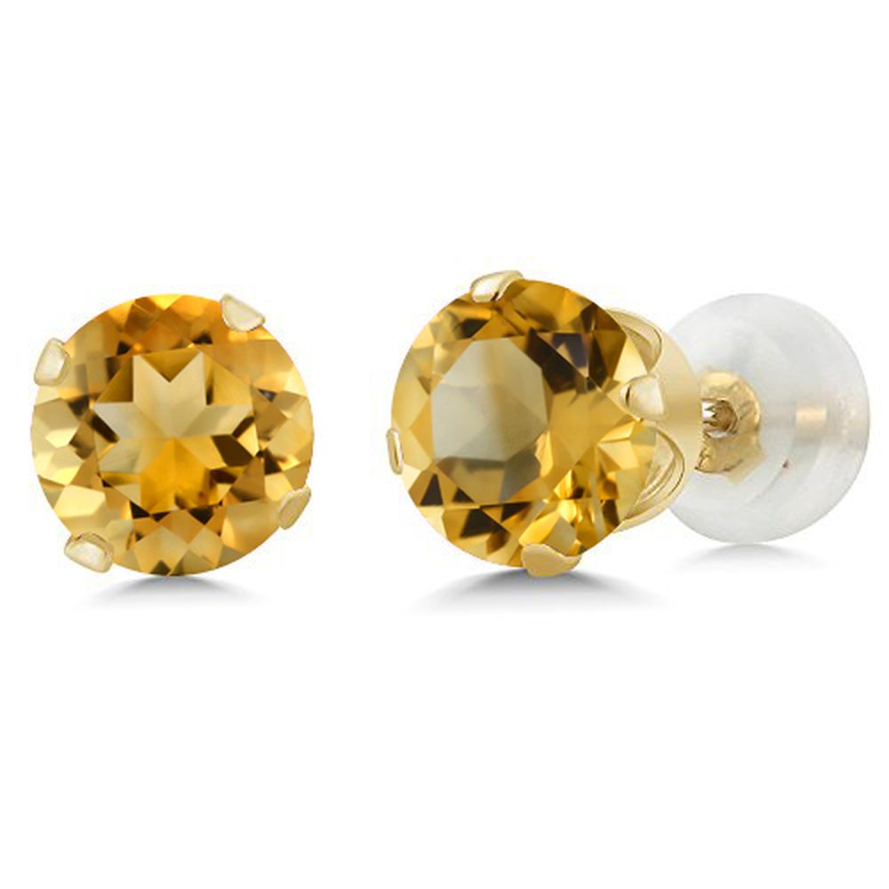Gem Stone King 10K Yellow Gold Citrine Stud Earrings For Women (1.25 Cttw, Gemstone Birthstone, Round 5MM)